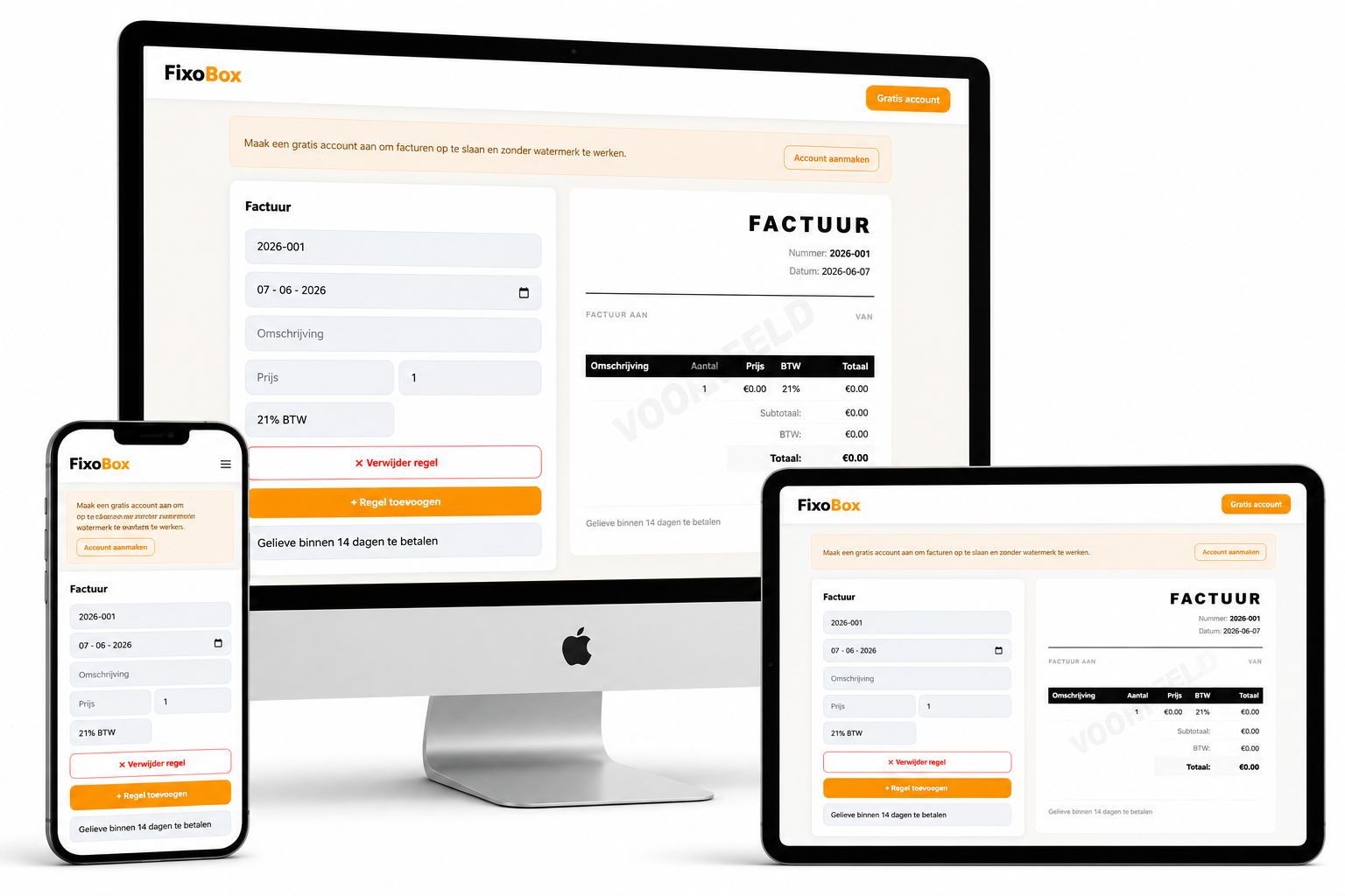 Fixobox factuur op iMac, iPhone en iPad